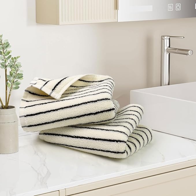 Jacquotha Black and White Striped Hand Towels