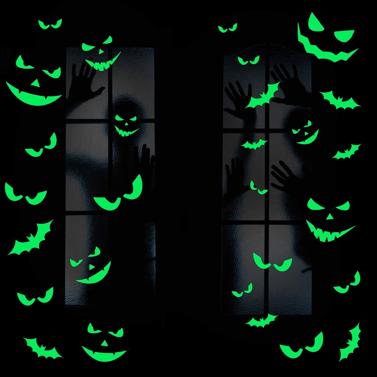 Outus 49 Pieces Halloween Glow in The Dark Window Decals Luminous Stickers Ghost Wall Stickers Bat Wall Stickers Night Glow Decals for Halloween Theme Party