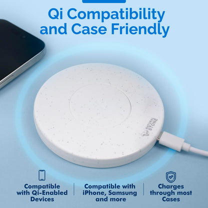 15W Fast Wireless Charger – Stone Wireless Charging Pad w/ 20W USB-C Adapter, LED Indicator, Overheat & Short Circuit Protection