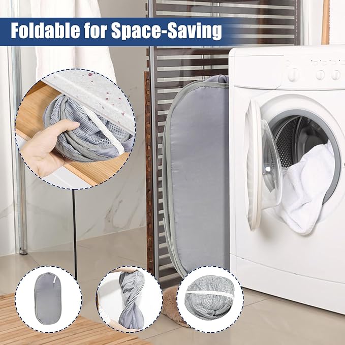 2 Pack Collapsible Laundry Baskets, Upgrade Pop Up Laundry Hamper