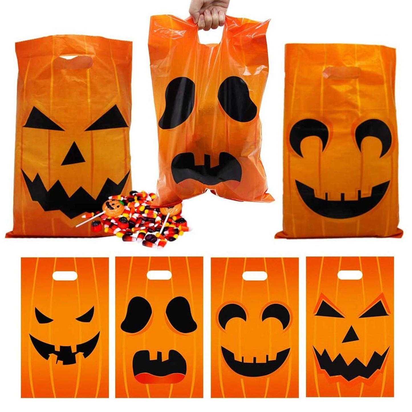 Lulu Home Halloween Jack O Lantern Bags, Plastic Goodie Bags for Trick Or Treat, Party Favor Bags, 72PCS