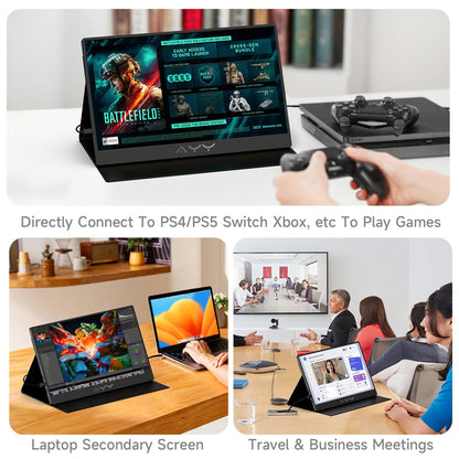 AYY Portable Monitor for Laptop 15 Inch, FHD 1080P USB-C HDMI Travel Monitor External for Computer, Second Display HDR IPS Gaming Monitor Extender for PC MAC Phone PS4/5 Xbox Switch, Built-in Speakers
