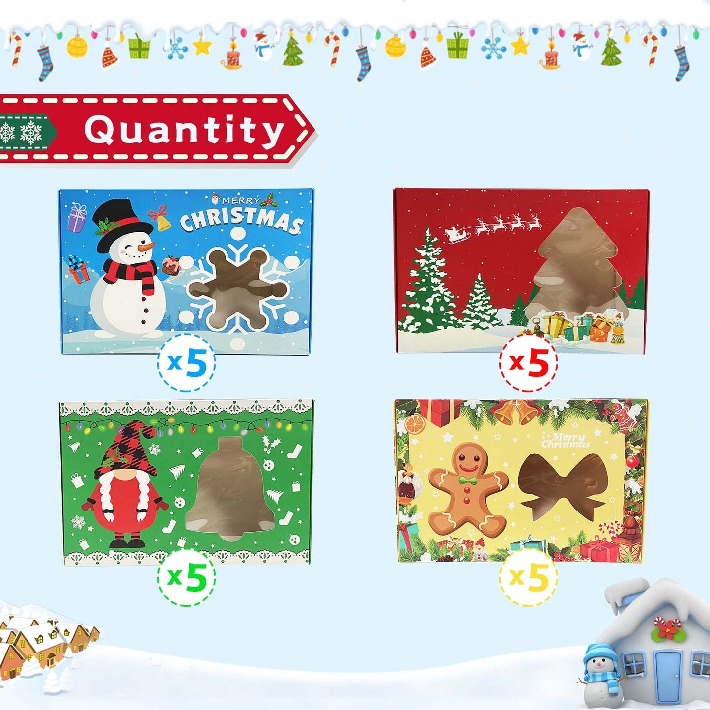 MISS FANTASY Christmas Cookie Boxes with Window - 20 Pack Gift Containers for Holiday Treats