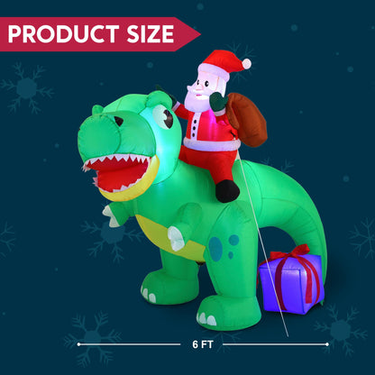 Joiedomi 6 FT Long Christmas Inflatable Dinosaur Outdoor Decoration, Inflatable Santa Riding Dinosaur with Build-in LEDs, Christmas Blow Up Yard Decoration for Xmas Party Garden Lawn Winter Décor