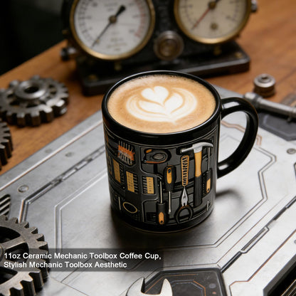 Tool Box Coffee Mug,Toolbox Mechanic Mug for Birthday Anniversary Ceramic Cup Gift Coffee Cup Double-sided Design Tool Box Tea Mug Gift Unique Coffee Cup for Husband Dad