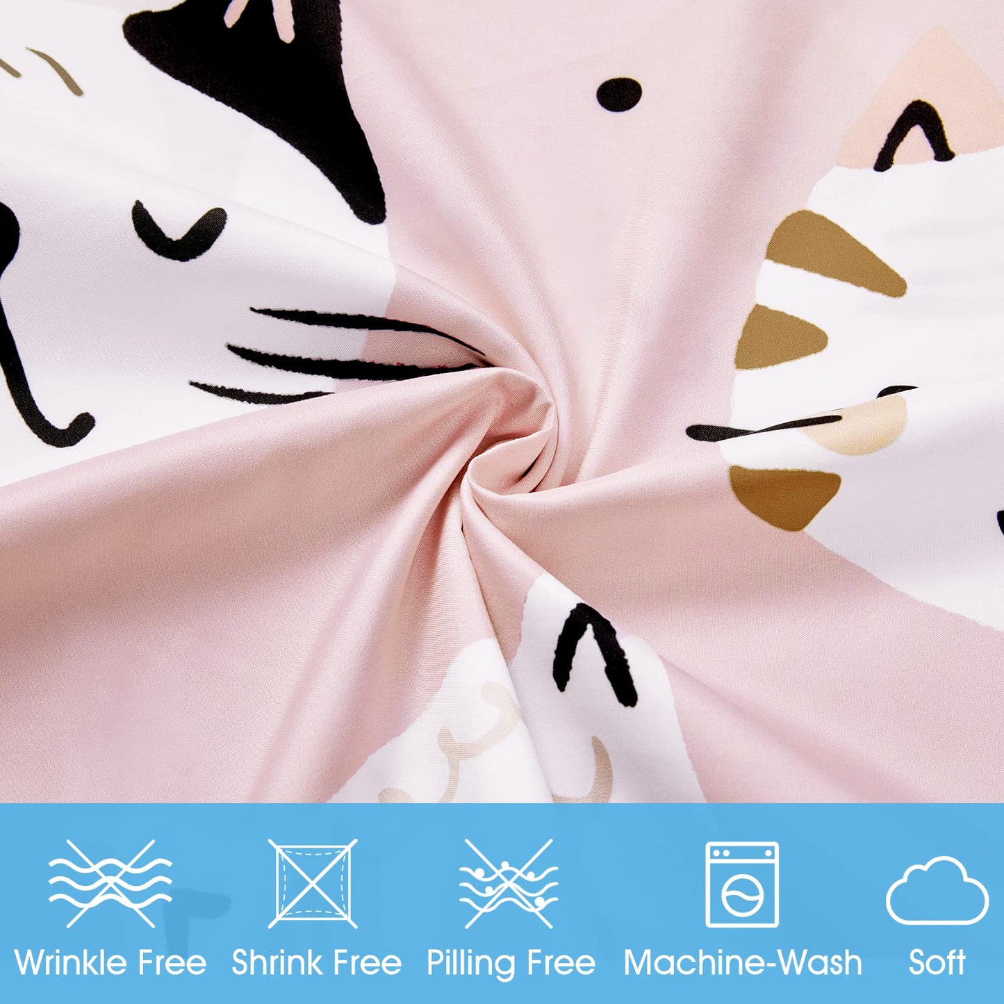BYSURE Twin Sheets Set Kids(Cat Kitties, Pink), 3 Pieces Easy Fit Deep Pocket Sheets Set, Breathable Wrinkle-Free Microfiber Bedding for Children