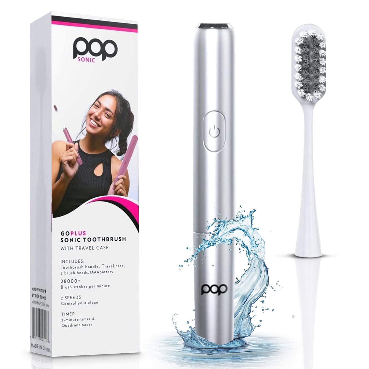 Go Plus Sonic Toothbrushes for Adults w/Electric Toothbrush Case - Electric Toothbrush for Adults & Kids - Sonic Toothbrush w/ 2 Speeds - 18000-24000 Vibrations Per Minute (Silver)