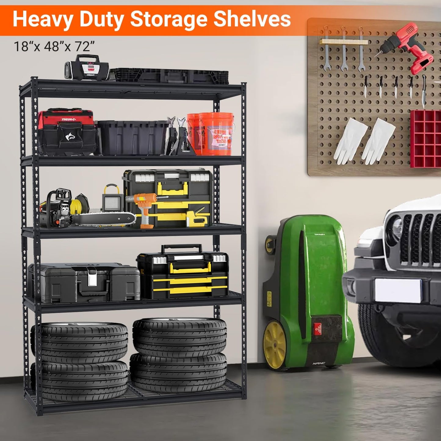5 Tier Shelving Unit for Garage Organization-Heavy Duty Industrial Wire Shelving Rack, 2500Lbs Metal Storage Racks, Multifunctional Utility Shelf for Garage, Office, Kitchen