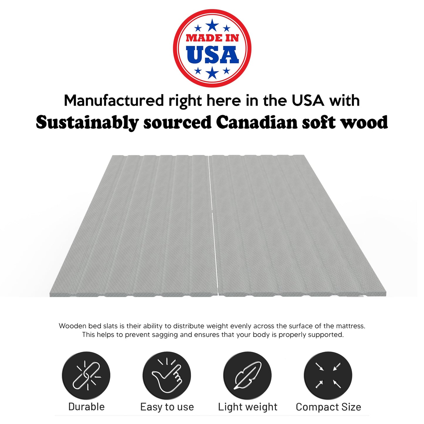 Treaton, 0.75-Inch Heavy Duty Vertical Wooden Bunkie Board/Bed Slats with Cover, Enhance Mattress Support, King(76"), Grey