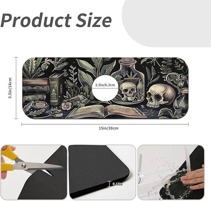 Kitchen Sink Splash Guard，Books and skulls Faucet Mat Sink Gadgets-Super
