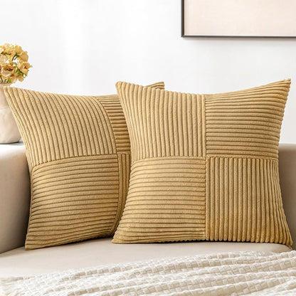 MIULEE Black Corduroy Pillow Covers Pack of 2 Boho Decorative Spliced Throw Pillow Covers Soft Couch Pillowcases Cross Patchwork Textured Cushion Covers for Living Room Bed Sofa 18x18 inch