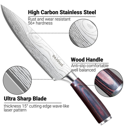 3-Piece Kitchen Chef Knife Set - 8" Chef Knife & 7" Nakiri Knife & 5" Utility Knife, Professional High-Carbon Stainless Steel Ultra Sharp Knives with Ergonomic Wood Handle & Gift Box for Cooking