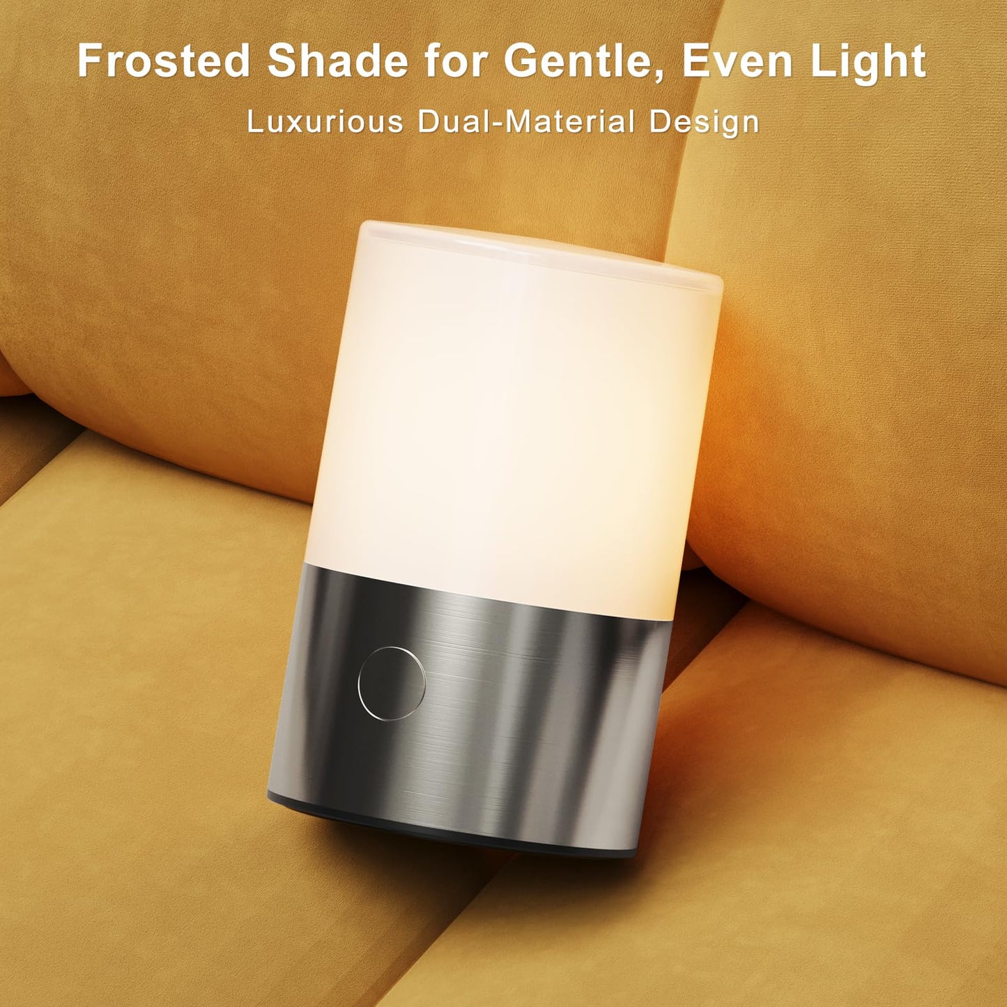 LomakGlow Small Table Lamp - Rechargeable, Portable, Up to 20-Hour Battery Life, 10 Brightness Levels, Auto-Off Timer, Waterproof, Warm Light for Bedside, Travel, Camping & Décor-Nickel Finish