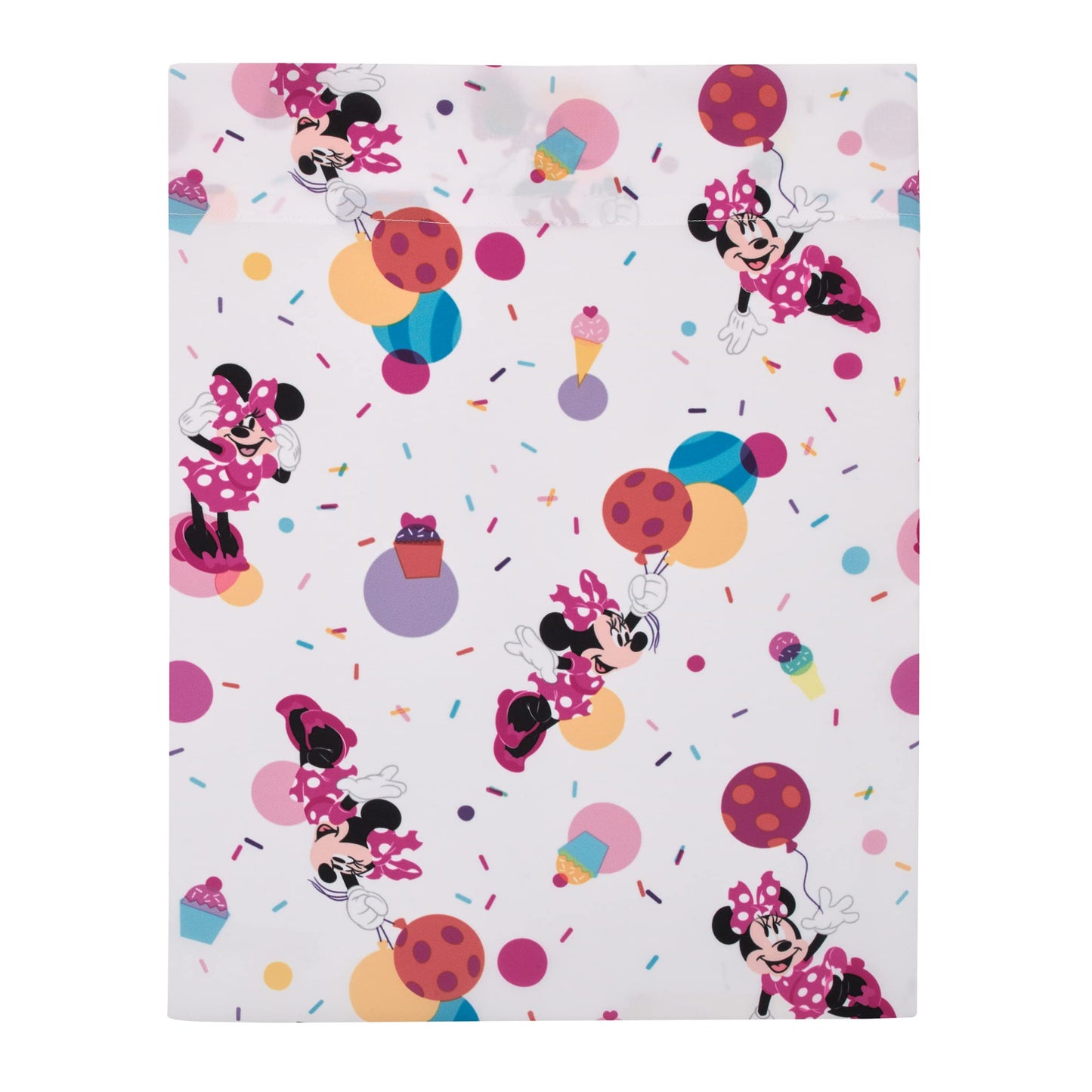 Disney Minnie Mouse Let's Party Pink, Balloons, Cupcakes, and Confetti Party at Minnie's 4 Piece Toddler Bed Set - Comforter, Fitted Bottom Sheet, Flat Top Sheet, and Reversible Pillowcase