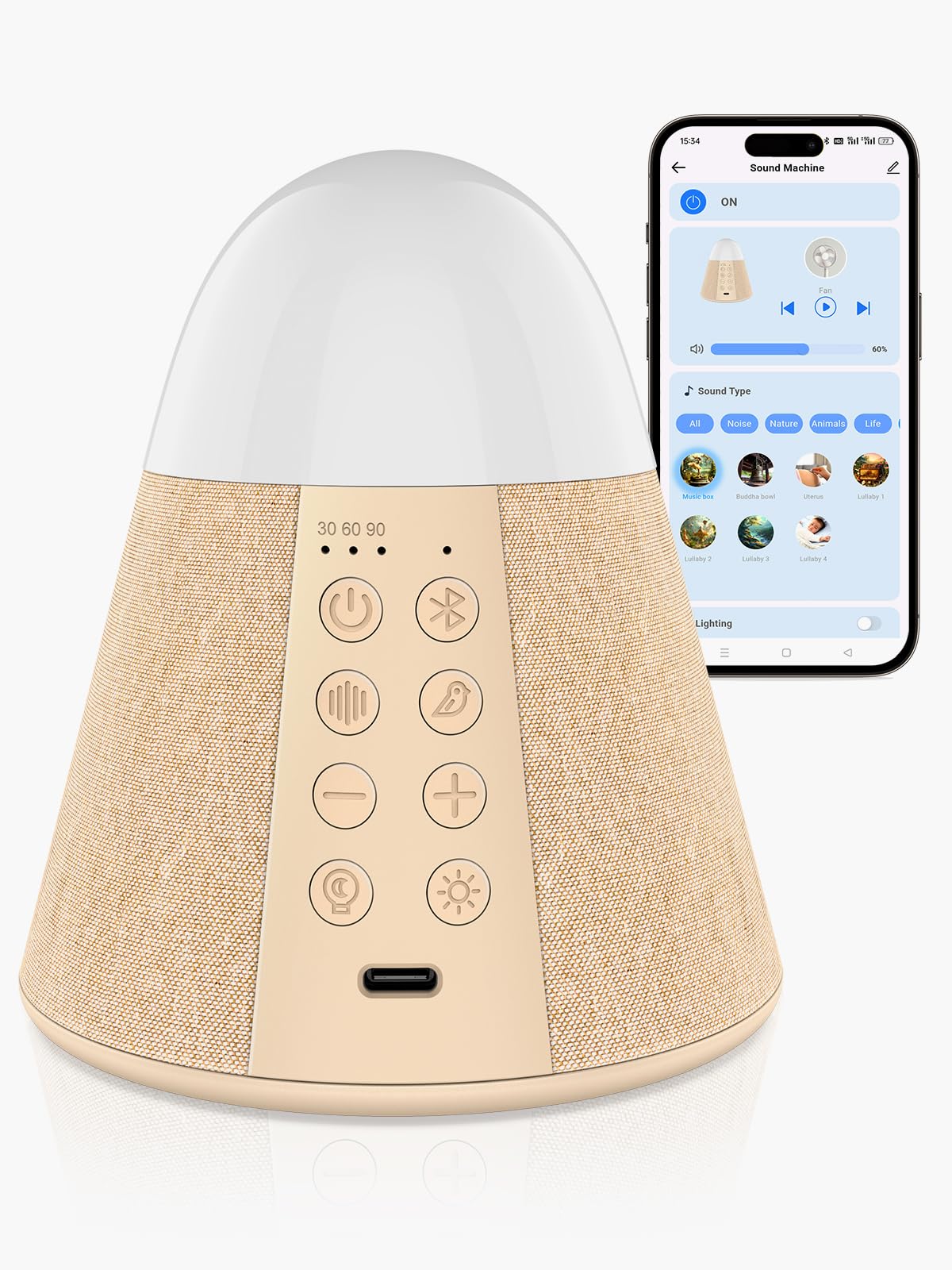 Vanzon Baby Sound Machine, Smart App Control White Noise Machine with 54 Soothing Sounds & 15 RGB Night Light Modes and Auto-Off Timer, Suitable for Adults & Kids Sleeping
