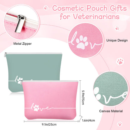 Sliner 2 Sets Veterinary Receptionist Week Gift for Women Inspirational 16 oz Glass Cups with Lid Makeup Bag with Stress Toy Vet Tech Assistant Dog Lover Cat Groomer Gifts Must Haves (Fresh Color)