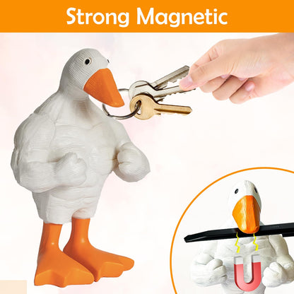REIKOMO Magnetic Muscle Duck Figurine – Funny Resin Desk Ornament, Quirky Sculpted Duck for Office, Living Room, Bookshelf, or Home Decor