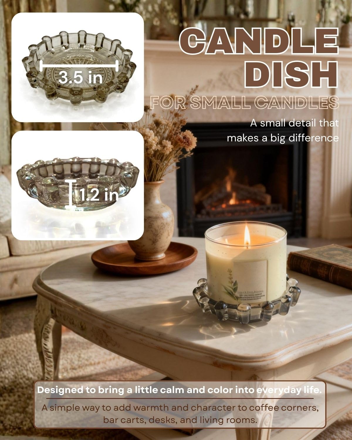 Loyipu Bubble Glass Candle Holder – 5" Decorative Crystal Candle Dish, Thick Glass Tray for Tealights, Scented Candles, Aroma Stones & Reed Diffusers(Crystal Clear)
