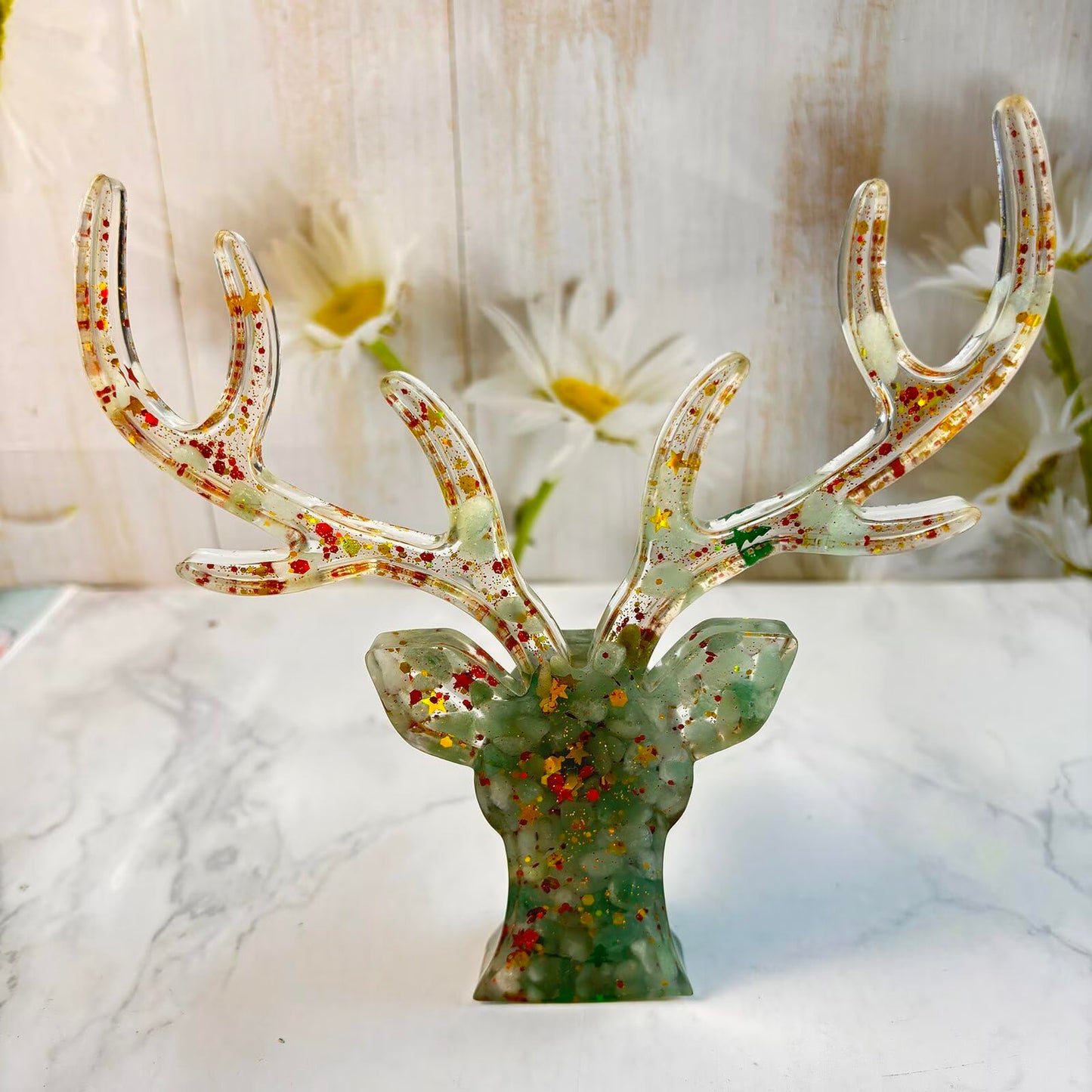 CaxyKyx Deer Head Statue Crystal Stone Small Collectable Animal Figurines Shelf Table Decor Great Gift Green Aventurine