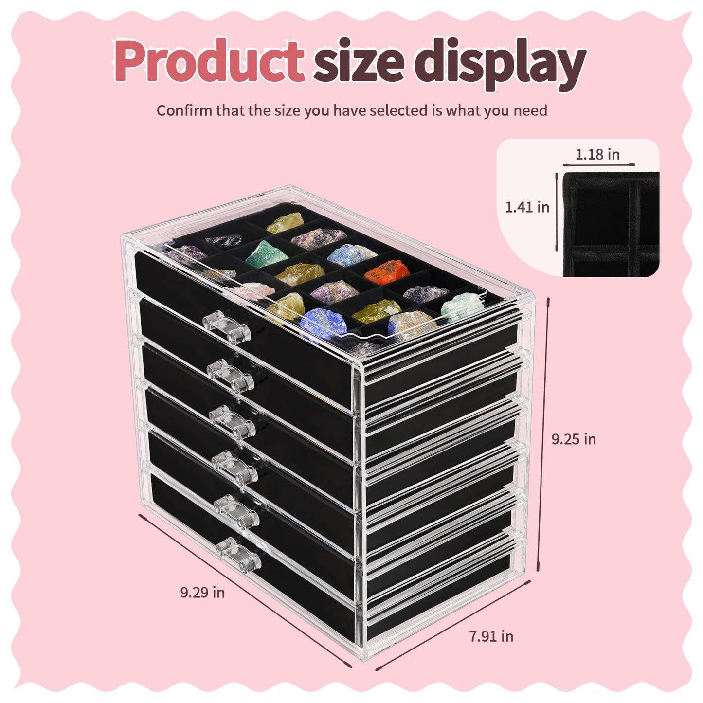 Bfttlity Acrylic Rock Display Case, 108 Grids Rock Collection Box for Kids, Clear Display Cases for Stones Collectibles Gemstone Crystals Storage Boxes (108 Grids)