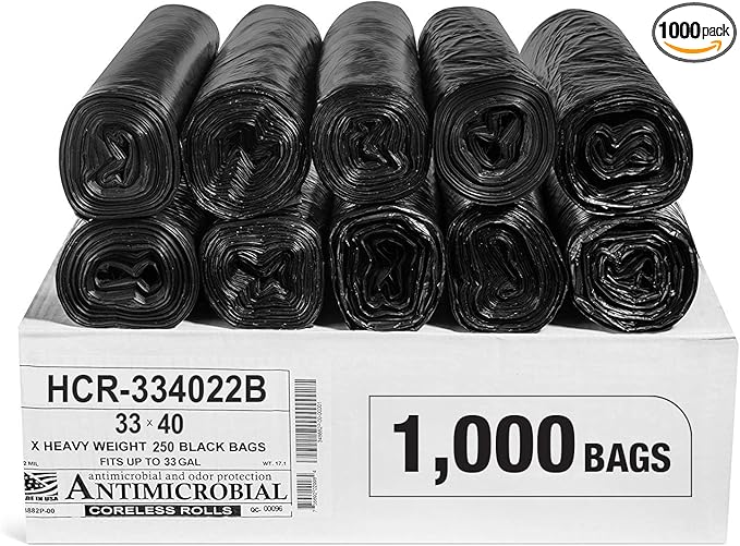 Aluf Plastics High Density Trash Bags, 33 Gallon, 22 Micron,