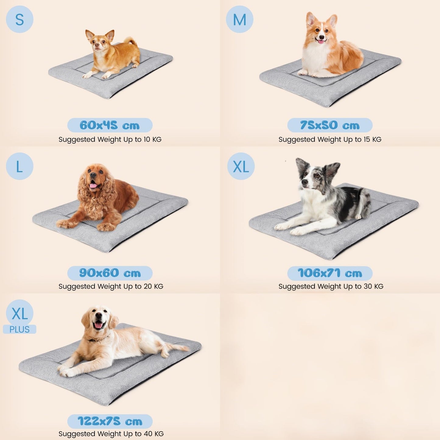 Baodan Dog Bed Large Washable, Pet Cat Beds Cushion Mattress, Soft Warm Dog Crate Mat Pad for Medium Large Dogs- L 90x60 cm, Grey