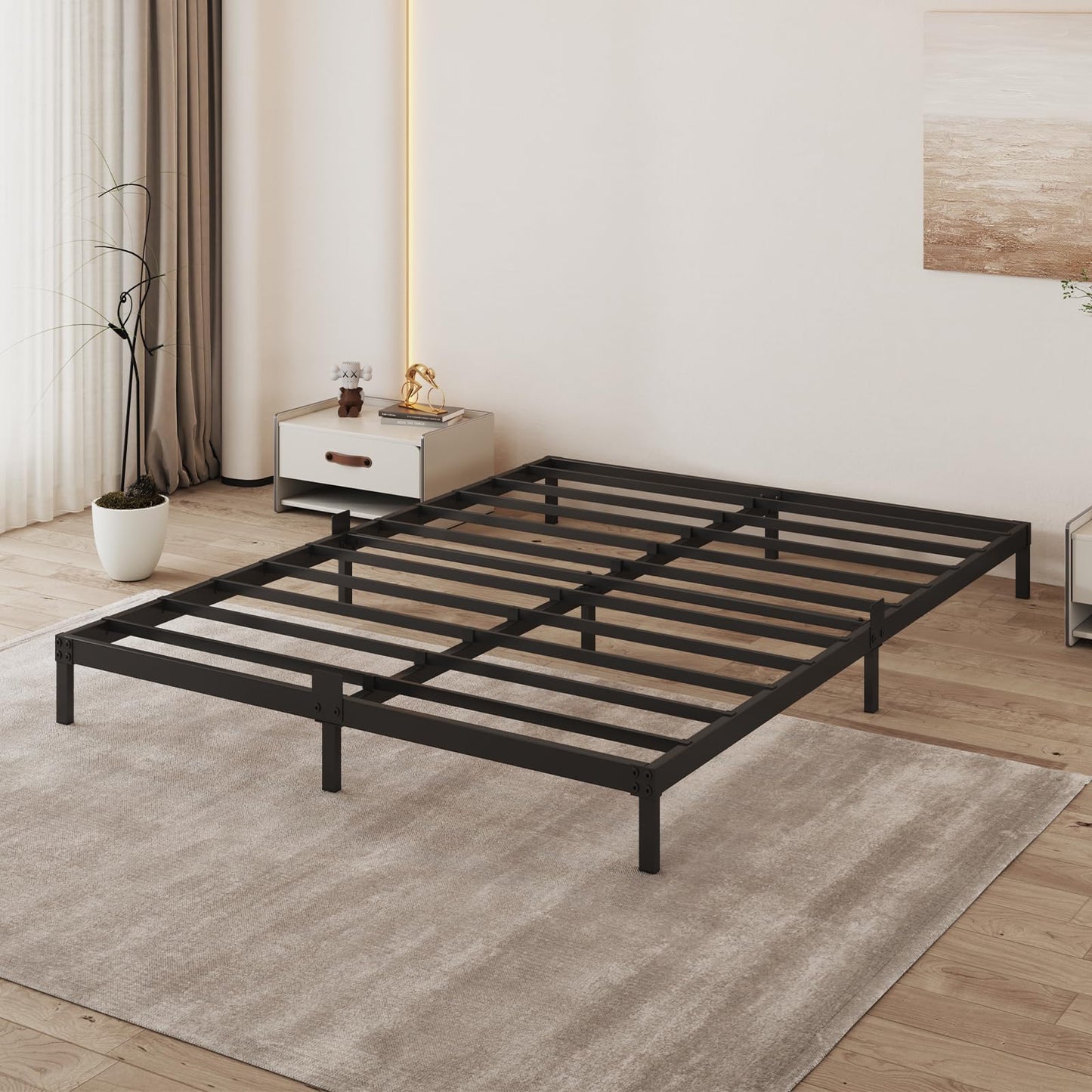 Kaelidra 6 Inch Bed Frame Queen Size Low Profile, Metal Platform Low Bed Frame, Heavy Duty Support Low Profile Bed Frame, No Box Spring Needed, Noise Free, Easy Assembly, Prevent Mattress From Sliding