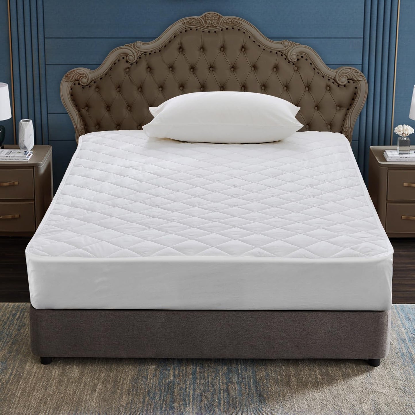 EIUE Quilted Mattress Pad - Lightweight Yet Substantial, Elastic Fitted Mattress Topper Protector, Breathable Mattress Protector with Secure Fit,Machine Washable,Queen(60x80inches),White
