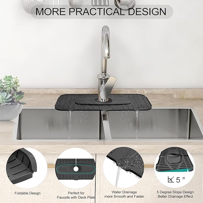 Upgraded Version Silicone Faucet Mat, Kingmall Kitchen Faucet Mat Silicone