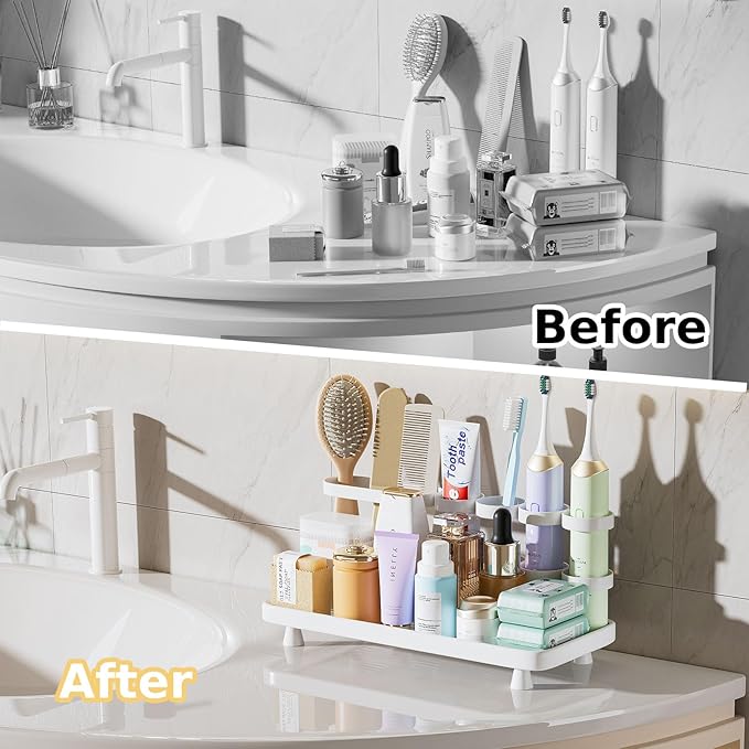 Electric Toothbrush Holder for Bathroom Countertop 5 Metal Slots Toothpaste