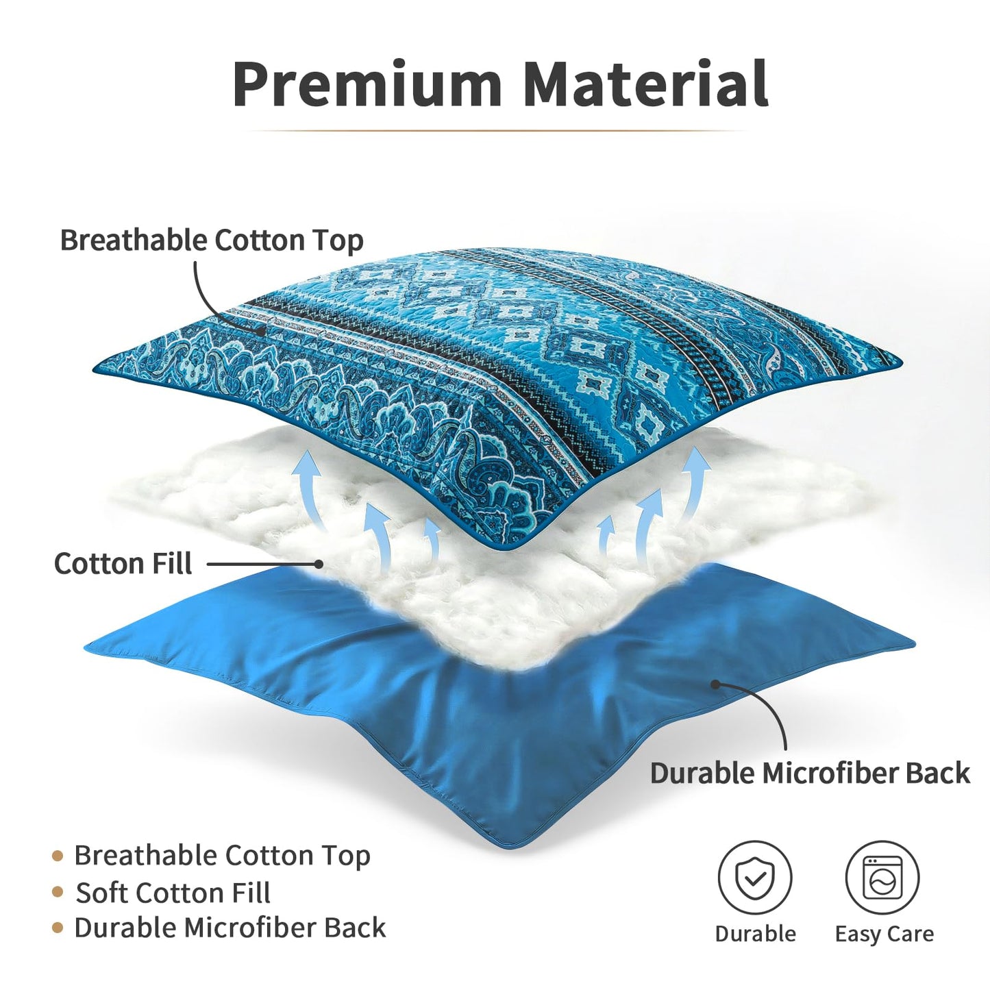 TWINRUN Cotton Quilts California King Size Set, 3 Pieces California King Quilt Bedding Set (108 x 118 Inch), Lightweight Boho Oversized King Size Bedspread, Blue Stripes Cotton Quilts for All Seasons