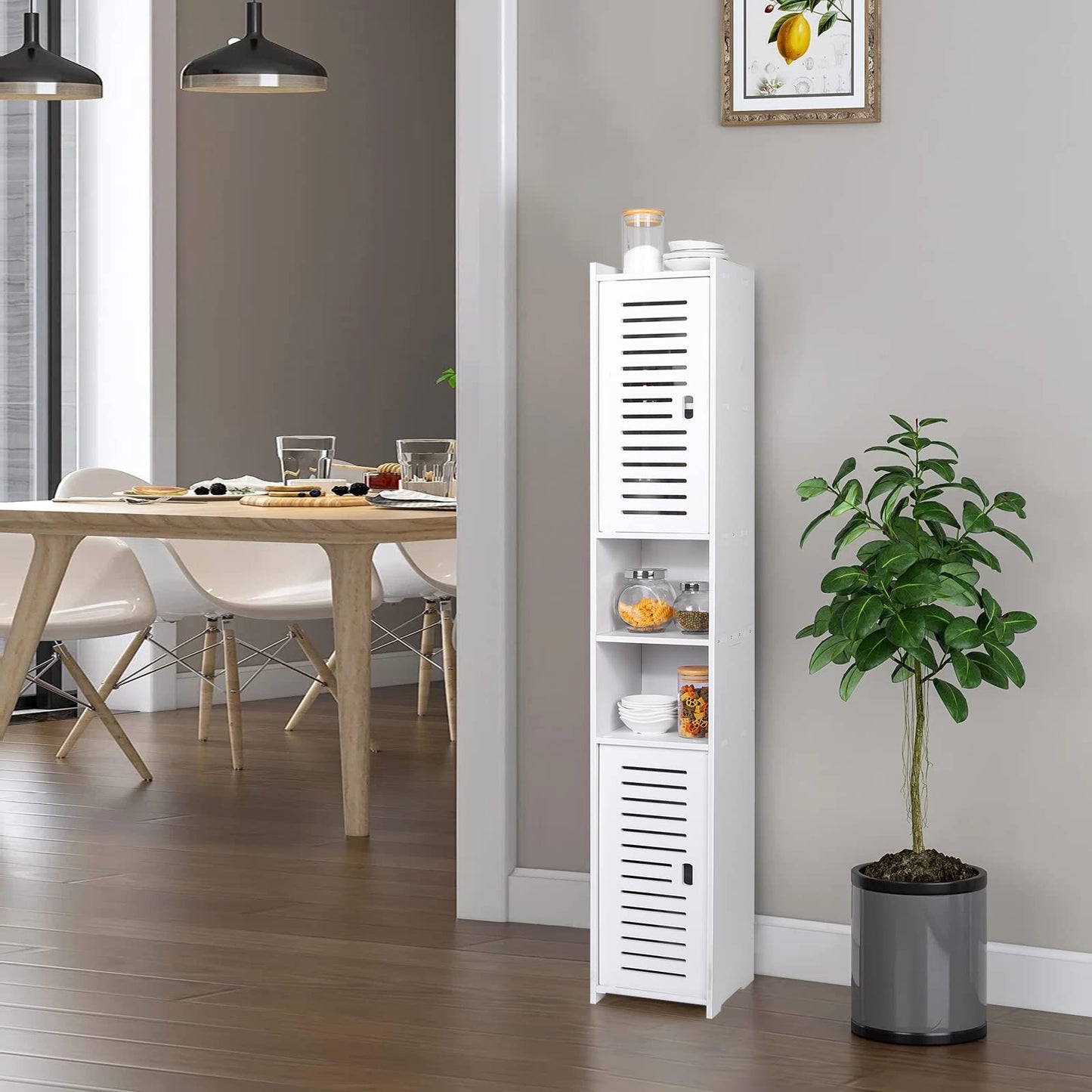 AIIKTOTA BBathroom Storage Cabinet, Floor Standing Display Cabinet, Home Storage Furniture Organizer Unit for Office Living Room Kitchen Entryway, White