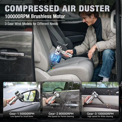 VCAN ACTIVE Car Vacuum Portable Cordless 22000PA High Power with Brushless Motor 4-in-1 Compressed Air Duster & Air Blower & Pump Hand Held Vacuum for Car, Home, Office, Ideal Gifts for Men & Women