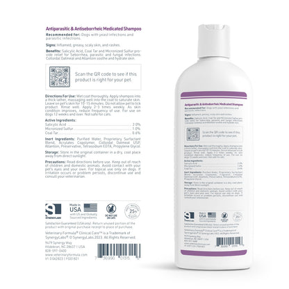 Veterinary Formula Clinical Care Antiparasitic & Antiseborrheic Medicated Dog Shampoo, 16 oz – Paraben, Dye, Soap Free – Hydrating and Antifungal Shampoo for Dogs, White