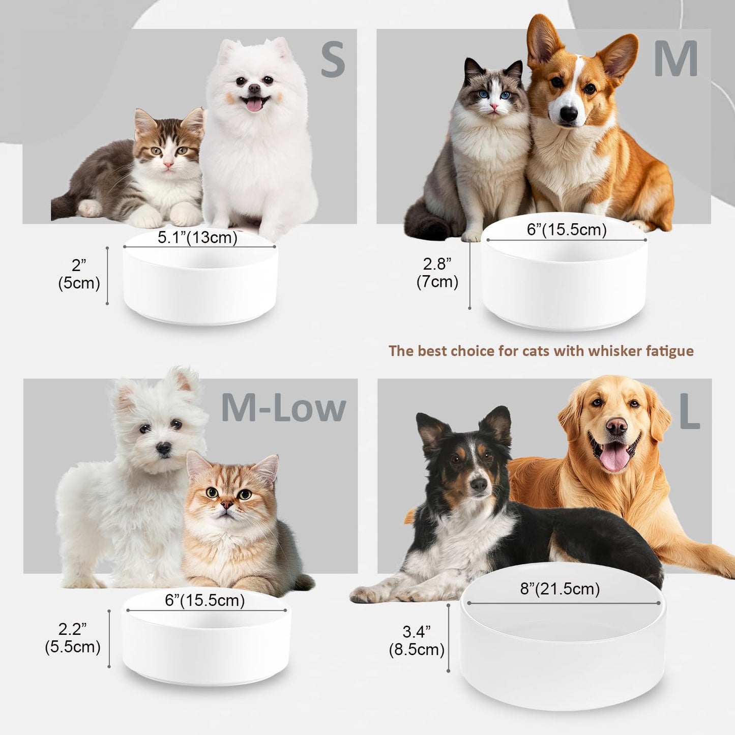 Ceramic Dog Bowl for Food and Water - Pet Feeder Bowl for Small to Medium Dogs and Indoor Cats - Heavy Ceramic Feeding Dish with Non Slip Base - Dishwasher & Microwave Safe - 6 Inch - 2.1 Cups - White
