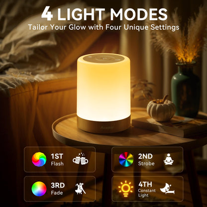 Auxmir Night Light, 3000mAh Rechargeable LED Table Lamp, Smart Dimmable Touch Control Bedside Lamp with RGB Color Changing & 4 Modes, Portable Night Light for Kids, Bedroom, Living Room, Camping