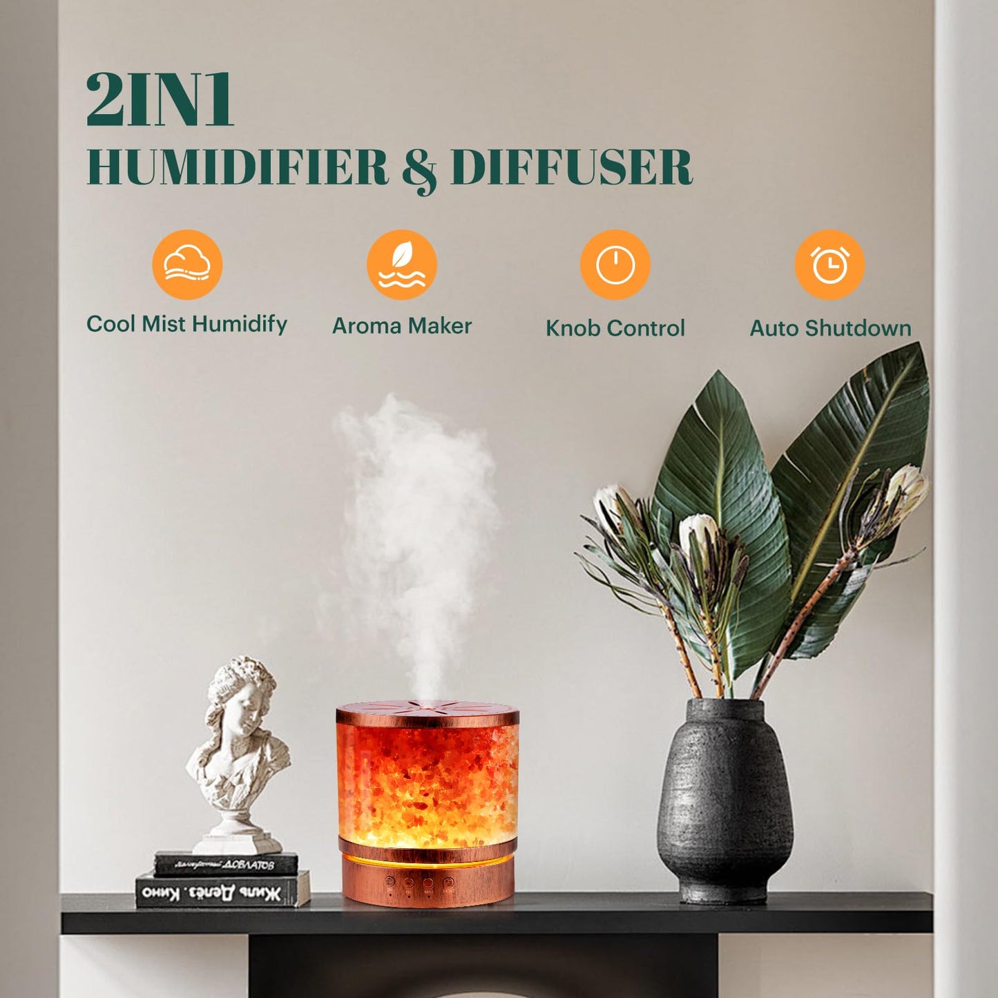 BWJBSW Essential Oil Diffuser Himalayan Salt Lamp Combo 400ml Ultrasonic Cool Mist with 7 Color Changing LED Perfect for Large Rooms Aromatherapy Diffuser Ideal Gift for Moms, Women, and Birthdays