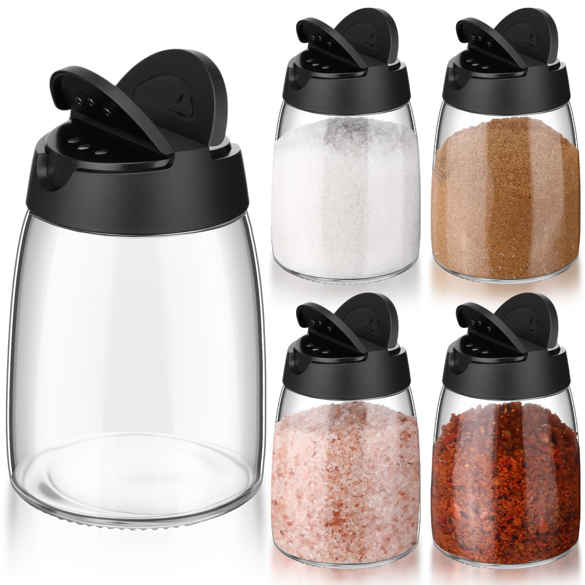 Sawysine 4 Pack 150ml 5 oz Glass Salt and Pepper Shakers with lids Vintage Spice Shakers Bottle Moisture-Proof Condiment Holders Kitchen Gadgets Cooking Table for Dining Room Table Kitchen Restaurant