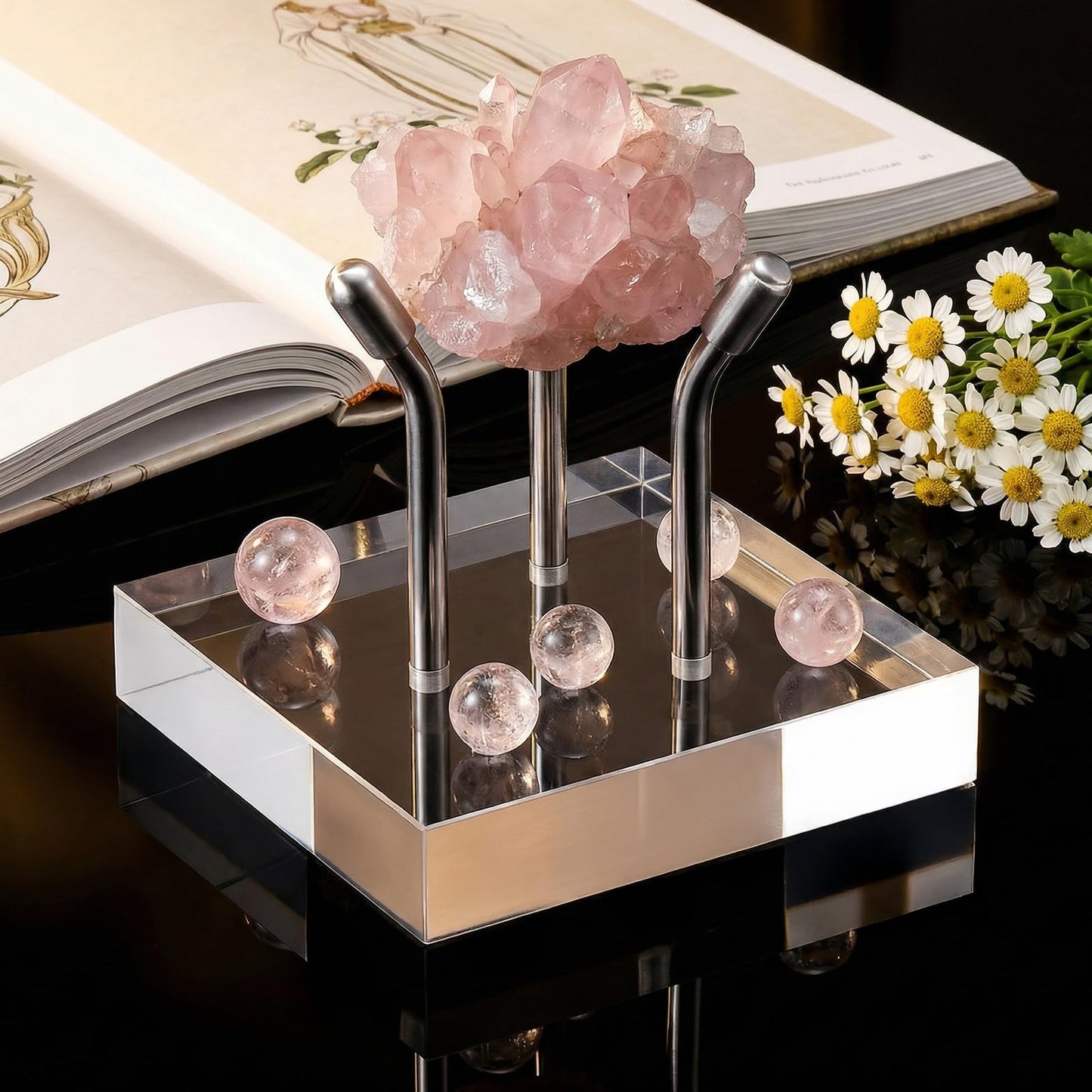 Oqqlin 10 Pcs 3 Metal Peg Rock Display, Crystal Display Stand with Clear Acrylic Base Metal Pegs Fossil Stand Easel for Rocks, Crystal, Mineral, Geodes, Decorative Balls (2 x 2 Inch)