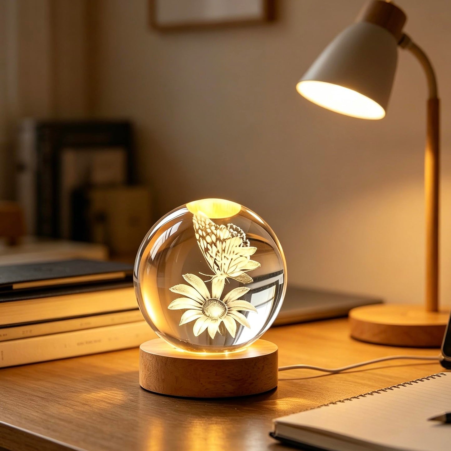 3D Butterfly Flowers Crystal Ball, 2.4inch Gifts Decorative Balls Glass, Laser Engraved Model Indoor Decoration Ball, Paperweight Display Sculpture Home Decor Crafts for Mom, Girls, Friends