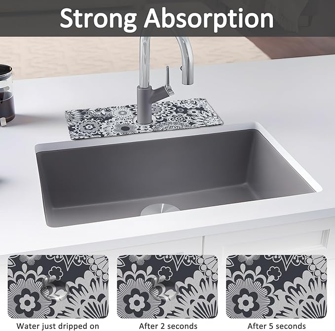 15" X 5.5" Kitchen Sink Splash Guard Faucet Mat Mandala Super Absorbent Fast
