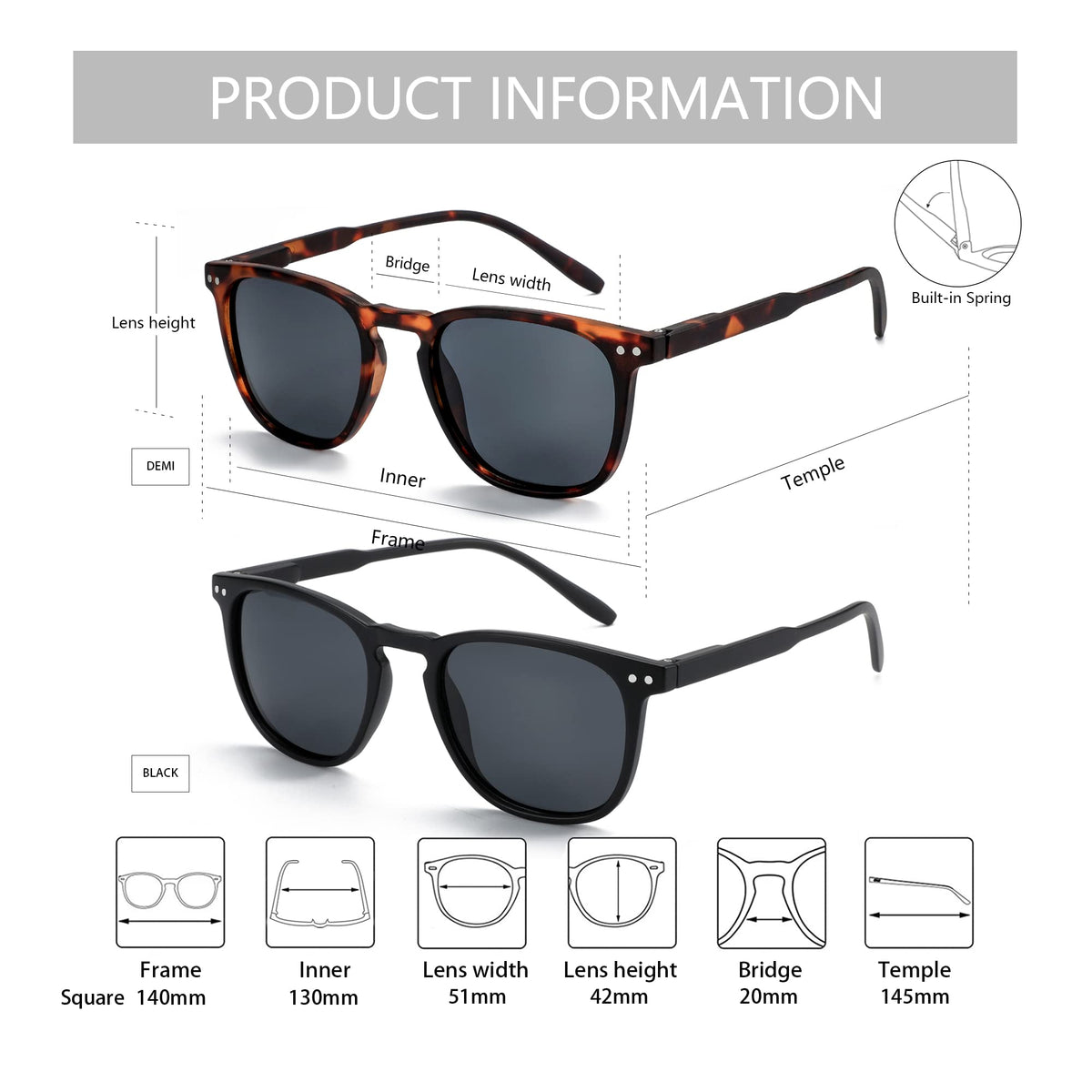 ZENOTTIC Polarized Sunglasses for Women Men: Retro Shades Round | Square Frame UV Protection 2 Pack