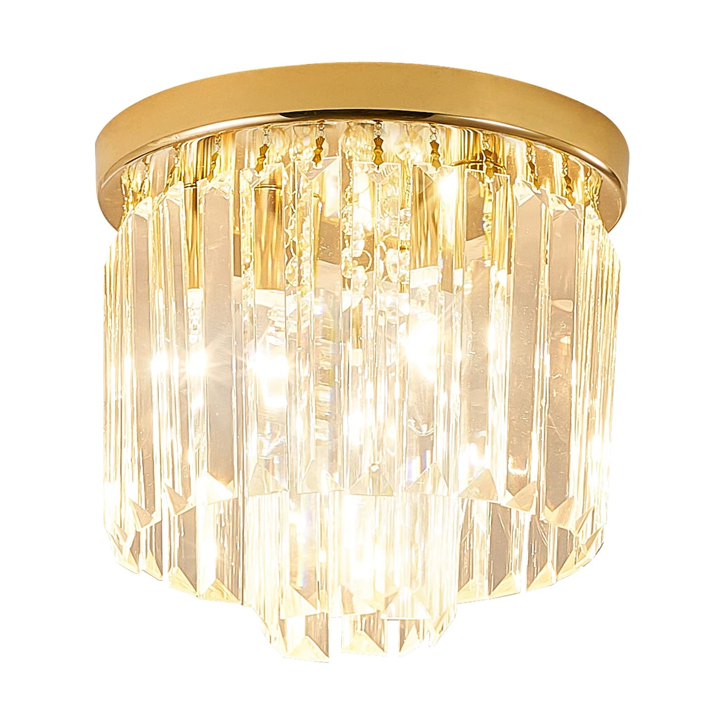 Gopmmy Modern Ceiling Light Crystal Chandelie,2-Tier French Gold Flush Mount Pendant Lighting Fixture for Kitchen Island Light Living Room Bedroom (3-Lights)