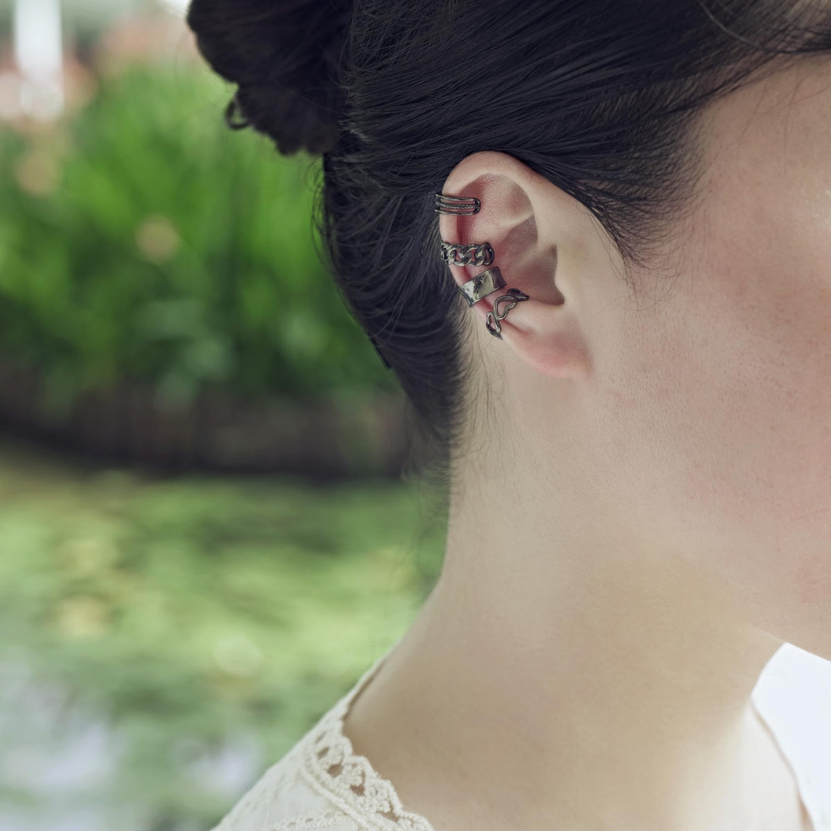 Ear Cuffs 925 Sterling Silver No Piercing Black Ear Cuff Earrings Set Adjustable Wide Ear Lobe Cuff Viking Ear Cuff Set For Women Men