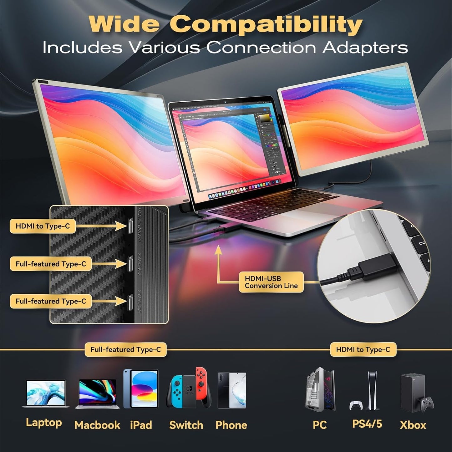 Teamgee S1 Dual Laptop Screen Extender — 14” FHD IPS Portable Monitor for 13–17” Laptops, USB-C/HDMI Plug & Play, Compatible with Windows, macOS & Android, Perfect for Hybrid Work & Travel