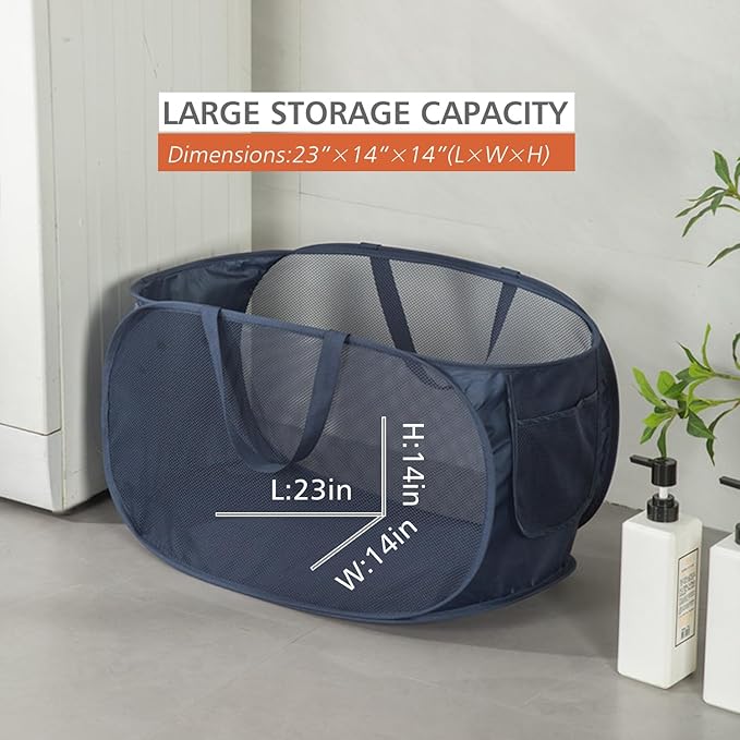 HONOMA Sturdy Mesh Laundry Hamper Basket Bag, Pop up Basket