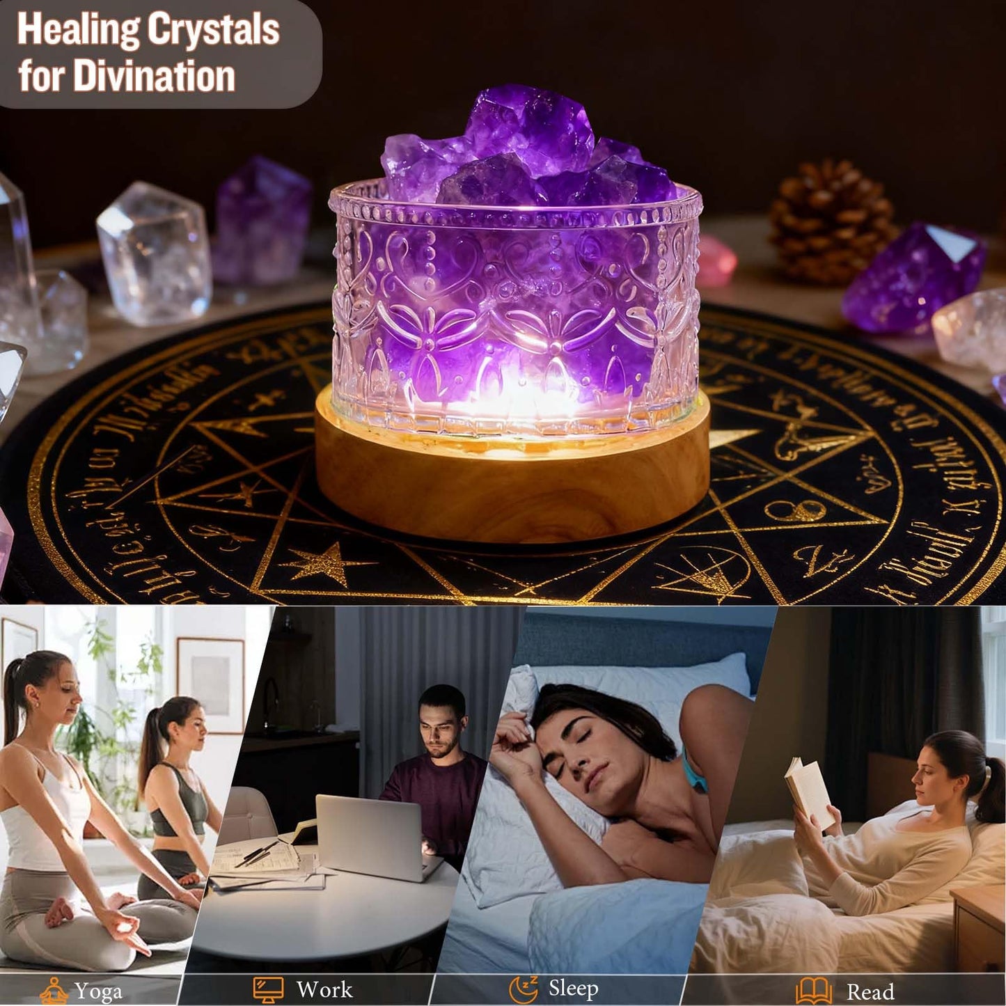 Runyangshi Amethyst Crystal Lamp Night Light - Natural Dream Amethyst Crystal Stone, 3 Lighting Modes with 10 Brightness Levels, Kid & Pet Friendly Design, USB Powered, Ideal for Home and Decor & Gift