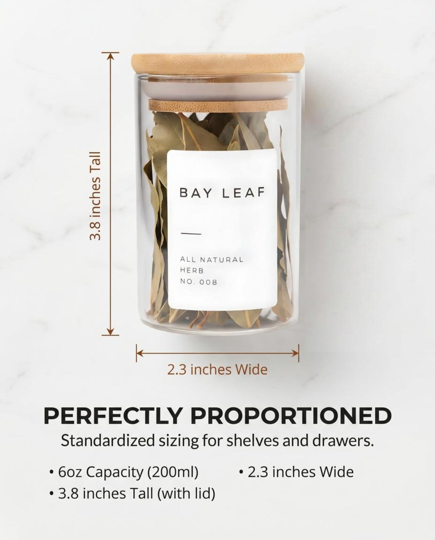 Bloomondo Glass Spice Jars with Label Pack (12x Bamboo Lid Glass Jar) Small 6oz Empty Spice Storage Bottles with 112 Printed Stickers and 48 Writable Pantry Labels for Seasoning Containers