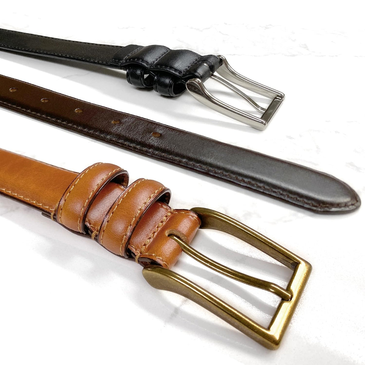 HJ-10 Men's Oil-Tanned Genuine Leather Dress Classic Belt 1-1/8"(30mm) Wide (Tan, 36.)