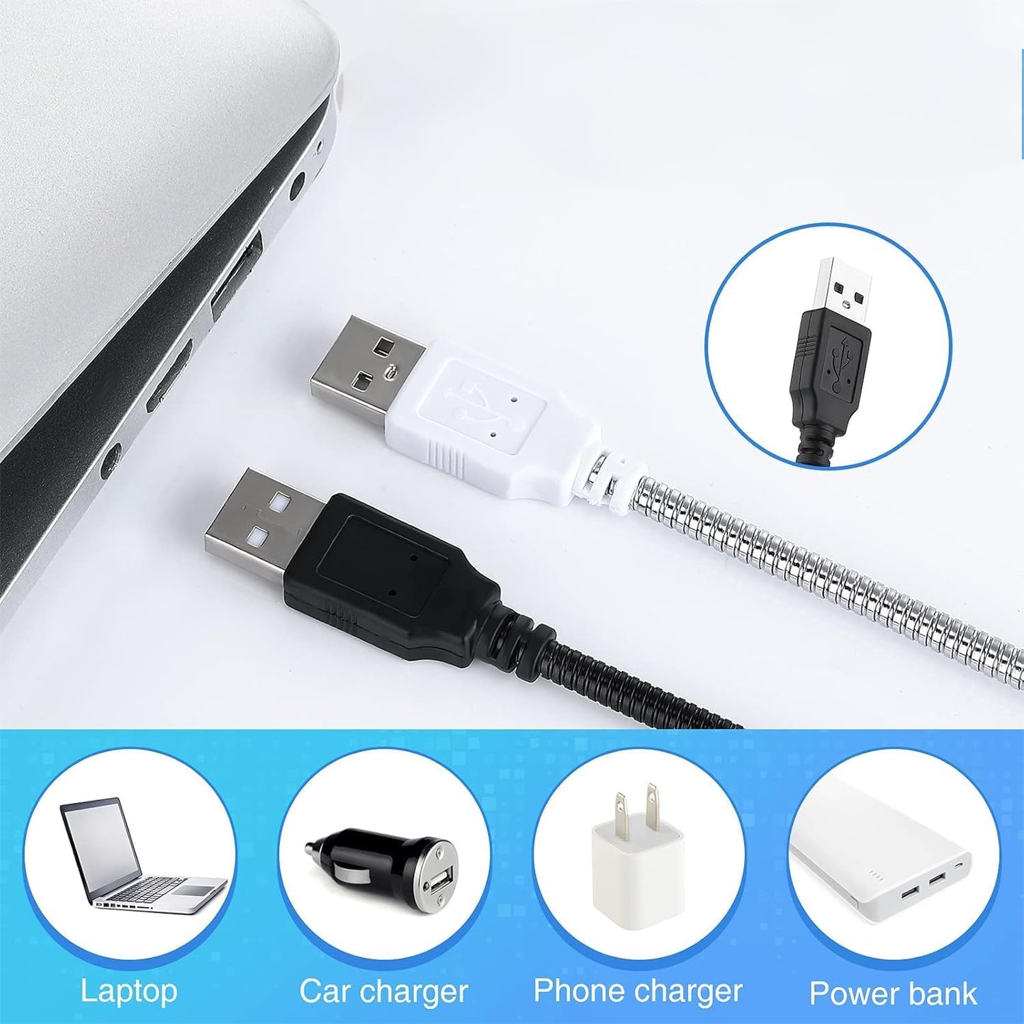 Mudder 2 Pieces USB LED Light for Laptop Keyboard Light Gooseneck Computer Lamp Flexible Stick Dimmable LED Lamp Touch Switch for Reading Book(Black, Blue)